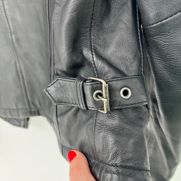 First Classics Black Leather Quilted Hooded Biker Jacket - Picture 7 of 10